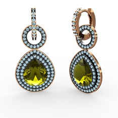 Peridot ve akuamarin 14 ayar rose altın küpe