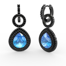 Matla Damla Küpe - Akuamarin ve siyah zirkon 925 ayar siyah rodyum kaplama gümüş küpe #1aiaa5s