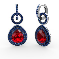 Garnet ve lab safir 14 ayar beyaz altın küpe