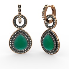 Matla Damla Küpe - Kök zümrüt ve dumanlı kuvars 14 ayar rose altın küpe #1b8m3ah