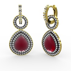 Matla Damla Küpe - Kök yakut ve swarovski 8 ayar altın küpe #1bb80y2