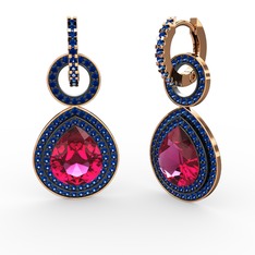 Rodolit garnet ve lab safir 18 ayar rose altın küpe