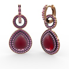 Kök yakut ve rodolit garnet 14 ayar rose altın küpe