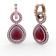 Kök yakut ve pembe kuvars 8 ayar rose altın küpe