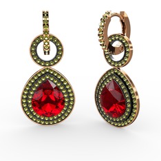 Garnet ve peridot 14 ayar rose altın küpe