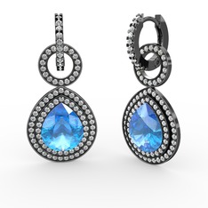 Akuamarin ve swarovski 925 ayar siyah rodyum kaplama gümüş küpe