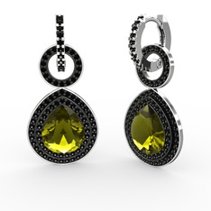 Peridot ve siyah zirkon 8 ayar beyaz altın küpe