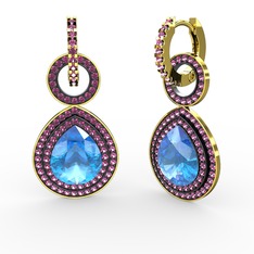Akuamarin ve rodolit garnet 18 ayar altın küpe