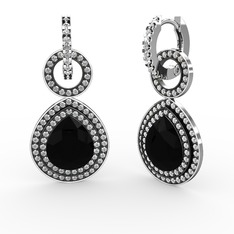 Siyah zirkon ve swarovski 14 ayar beyaz altın küpe