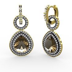 Matla Damla Küpe - Dumanlı kuvars ve swarovski 8 ayar altın küpe #1d0grkc