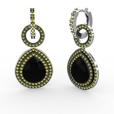Siyah zirkon ve peridot 8 ayar beyaz altın küpe