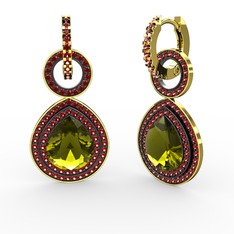Peridot ve garnet 14 ayar altın küpe