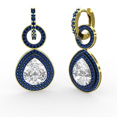 Matla Damla Küpe - Swarovski ve lab safir 14 ayar altın küpe #1e11emk