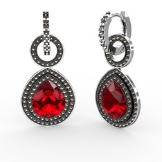 Garnet ve dumanlı kuvars 8 ayar beyaz altın küpe