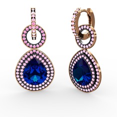 Lab safir ve pembe kuvars 8 ayar rose altın küpe