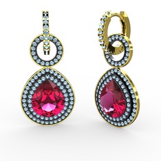 Rodolit garnet ve akuamarin 925 ayar altın kaplama gümüş küpe