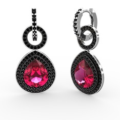 Matla Damla Küpe - Rodolit garnet ve siyah zirkon 8 ayar beyaz altın küpe #1f5z8hb