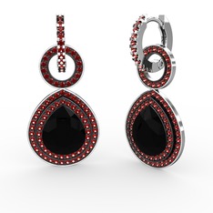 Matla Damla Küpe - Siyah zirkon ve garnet 18 ayar beyaz altın küpe #1f6xfwp