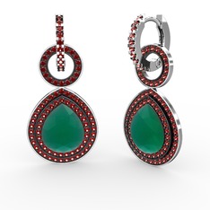 Matla Damla Küpe - Kök zümrüt ve garnet 18 ayar beyaz altın küpe #1fe0dec