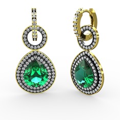 Yeşil kuvars ve swarovski 14 ayar altın küpe