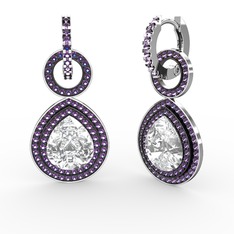 Swarovski ve ametist 8 ayar beyaz altın küpe