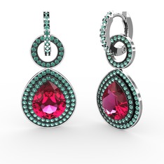 Matla Damla Küpe - Rodolit garnet ve yeşil kuvars 14 ayar beyaz altın küpe #1g5zhoe