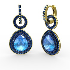 Matla Damla Küpe - Akuamarin ve lab safir 14 ayar altın küpe #1gsciyu