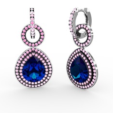 Matla Damla Küpe - Lab safir ve pembe kuvars 8 ayar beyaz altın küpe #1hhdsq5