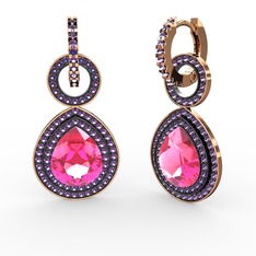 Pembe kuvars ve ametist 8 ayar rose altın küpe