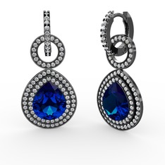 Matla Damla Küpe - Lab safir ve swarovski 925 ayar siyah rodyum kaplama gümüş küpe #1iyos1z