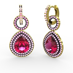 Rodolit garnet ve pembe kuvars 925 ayar altın kaplama gümüş küpe