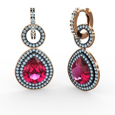 Rodolit garnet ve akuamarin 8 ayar rose altın küpe