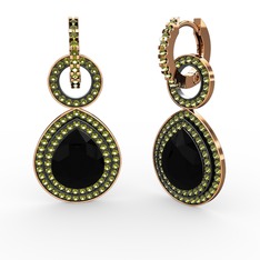 Siyah zirkon ve peridot 8 ayar rose altın küpe