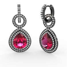 Rodolit garnet ve swarovski 925 ayar siyah rodyum kaplama gümüş küpe