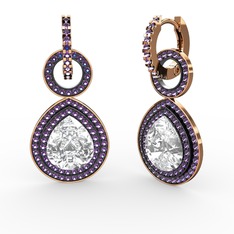 Matla Damla Küpe - Beyaz zirkon ve ametist 8 ayar rose altın küpe #1k1d5c8