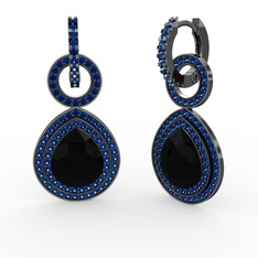 Matla Damla Küpe - Siyah zirkon ve lab safir 925 ayar siyah rodyum kaplama gümüş küpe #1k570cd