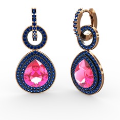 Pembe kuvars ve lab safir 18 ayar rose altın küpe