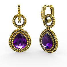 Matla Damla Küpe - Ametist ve sitrin 8 ayar altın küpe #1l68nk8