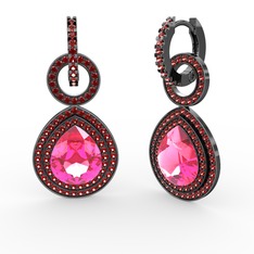 Matla Damla Küpe - Pembe kuvars ve garnet 925 ayar siyah rodyum kaplama gümüş küpe #1lkrg8o