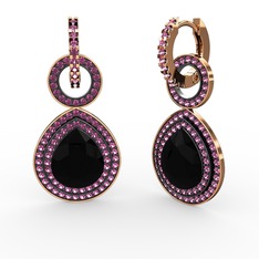 Matla Damla Küpe - Siyah zirkon ve rodolit garnet 8 ayar rose altın küpe #1lsc9bm
