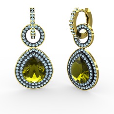 Peridot ve akuamarin 18 ayar altın küpe