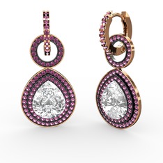 Swarovski ve rodolit garnet 14 ayar rose altın küpe