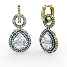 Beyaz zirkon ve akuamarin 925 ayar altın kaplama gümüş küpe