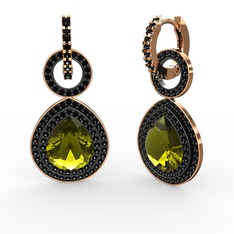 Peridot ve siyah zirkon 925 ayar rose altın kaplama gümüş küpe