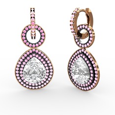 Swarovski ve pembe kuvars 8 ayar rose altın küpe