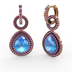Akuamarin ve rodolit garnet 14 ayar rose altın küpe