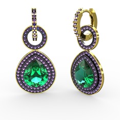 Matla Damla Küpe - Yeşil kuvars ve ametist 18 ayar altın küpe #1oo6st5