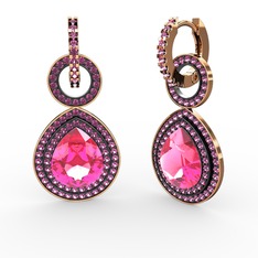 Pembe kuvars ve rodolit garnet 14 ayar rose altın küpe