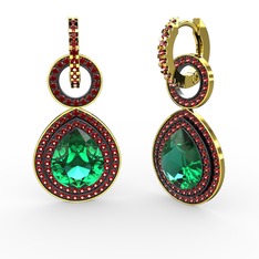 Yeşil kuvars ve garnet 14 ayar altın küpe