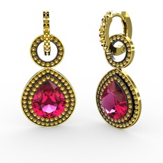 Matla Damla Küpe - Rodolit garnet ve sitrin 925 ayar altın kaplama gümüş küpe #1qbir1e